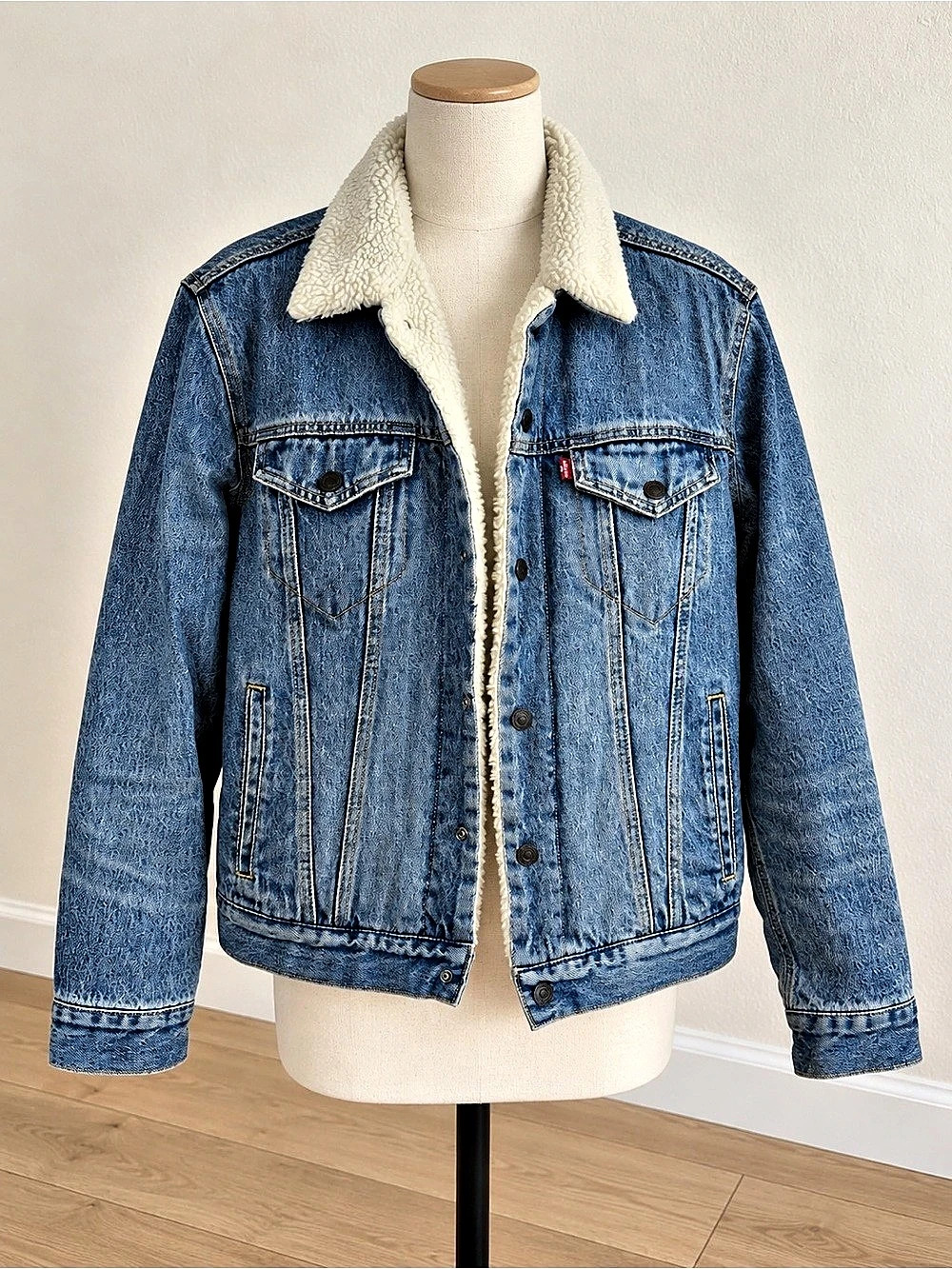 Levi'Small Sherpa Trucker Jacket Sherpa Denim Jacket Blue & White Size Small